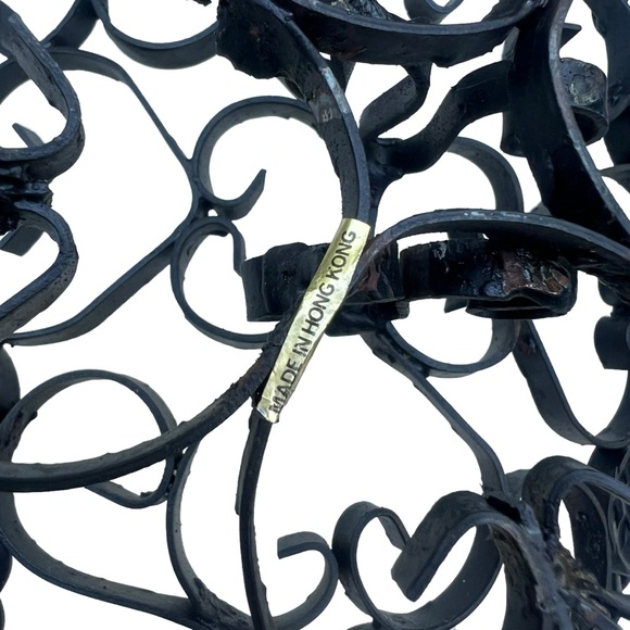 Vintage MCM Wrought Iron Scroll Metal Pedestal Fruit Bowl Basket Centerpiece - Picture 5 of 10